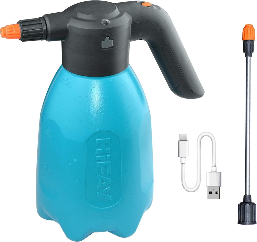 HIFAY ES2-PRO Electric Spray Bottle 2L/0.5Gallon, Rechargeable Battery Powered Sprayer Spray 60 Bottles On a Single Charge, Automatic Plant MisterPump Sprayer,Indoor Watering Can for Plants (Blue)