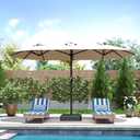 Kingdura 13ft Large Patio Umbrella with Base Included, Double-Sided Rectangle Outdoor Table Umbrella with 12 Reinforced Ribs, Crank Lift for Market Pool Deck Backyard, Beige