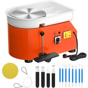 Pottery Wheel Pottery Forming Machine 25CM 350W Electric Pottery Wheel with Foot Pedal DIY Clay Tool Ceramic Machine Work Clay Art Craft (Orange)