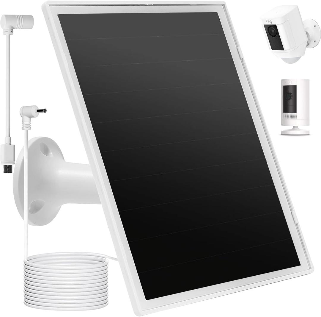 Solar Panel Charger for Ring Camera, Compatible with Ri ng Stick Up Cam, Stick Up Cam Pro, Ring Spotlight Cam Plus/Pro, 6W5V 13ft Charging Cable (White-1Pack)