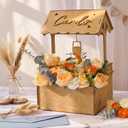 OurWarm Wooden Wishing Well Wedding Card Box with Lock & Flower Trough, Brown Wedding Card Boxes for Reception, Rustic Box for Cards at a Party for Birthday Graduation Baby Shower Reception Decor