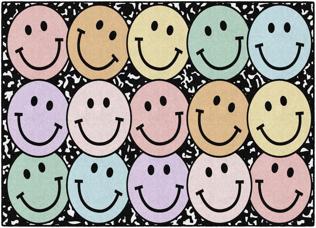 Flagship Carpets Pastel Rainbow Smileys on Notebook Educational Area Rug for Kids Room Seating Dcor, Children's Classroom, Play Carpet for Teaching and Playroom, 5' x 7'6", Multi
