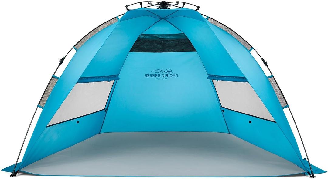 Pacific Breeze Easy Setup Beach Tent, SPF 50+ Pop Up Beach Tent Provides shelter from The Sun for 3+ People