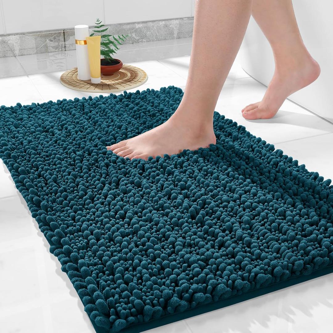 Yimobra Bath Mats for Bathroom 36.2 x 24, Soft Shaggy Large Size Bath Rug, Non-Slip, Super Absorbent and Thick, Machine Washable Quick Dry Shower Rug, Bath Mat for Bathroom Floor, Rustic Turquoise