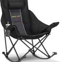 Oversized Rocking Camping Chair with Headrest & Cup Holder - 400lbs Capacity, 600D Oxford Fabric, Easy Fold Portable Outdoor Rocker Chair for Camping, Backyard, Beach, Deep Gray