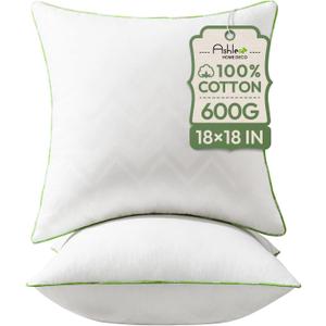 Ashler Home Deco 18x18 Pillows Insert (Set of 2) - Throw Pillow Inserts with 100% Cotton Cover - 18 Inch Square Interior Sofa Stuffer Pillow Inserts -Decorative White Couch Pillow