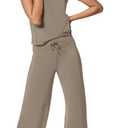 SAMPEEL Two Piece Sets for Women Summer Outfits Lounge Sets Mock Neck Tops Wide Leg Crop Pants Vacation Travel Outfits (Beige, XL)