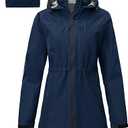 MoFiz Rain Jacket Women With Hood Waterproof Long Packable Rain Coat Lightweight Windbreaker Jacket Adjustable Drawstring at Waist for Travel Commuting Hiking Navy Blue 2XL