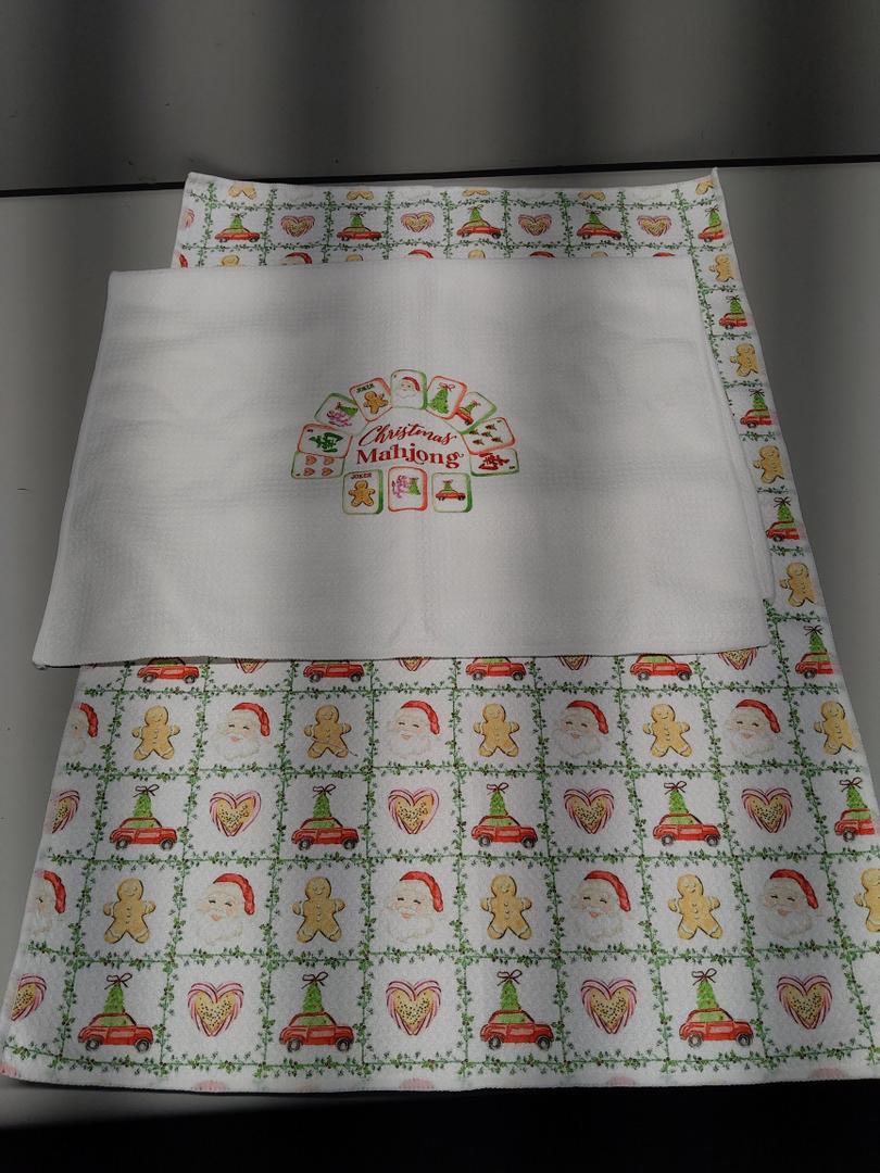 Cilrii Christmas Mahjong Kitchen Towels, Mahjong Player Lover Gifts Dish Tea Towels for Kitchen, Xmas Santa Gingerbread Truck Mah Jong Decorative Hand Towel for Bathroom, 16x24 Inch Set of 2