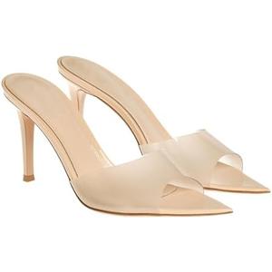 Women's Clear Pointed Open Toe Stiletto Heel Slide Sandals Fashion Sexy Slip On Transparent Strap High Heels Mules Summer Backless Party Wedding Prom Dress Shoes SIZE 8