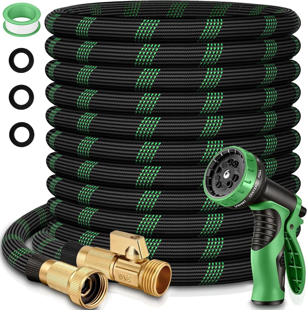 150 ft Flexible Garden Hose with 10 Spray Nozzle - Heavy Duty Superior Strength 96D Material Garden hoses -5-Layer PTE Latex Core-Lightweight Water hoses - Extra Strong Brass Connectors Garden hose