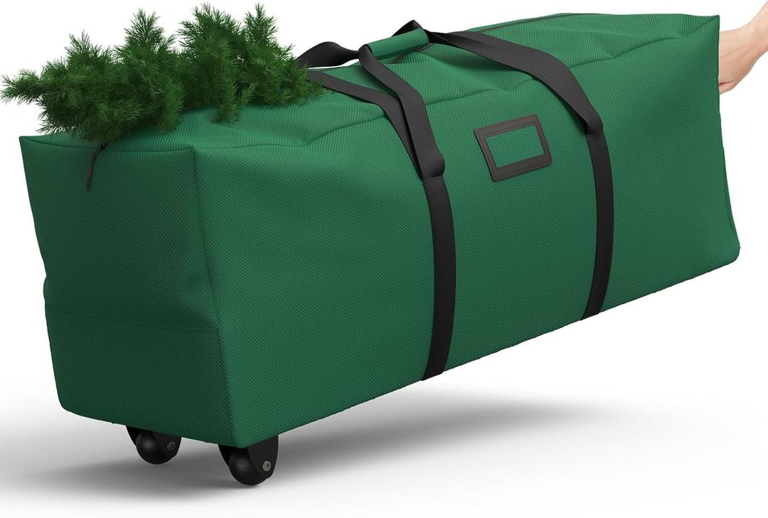 Rolling Christmas Tree Storage Bag 9 Ft Xmas Artificial Disassembled Trees, 600D Waterproof Oxford Fabric, Durable Wheels & Handles, Heavy Duty Storage Container