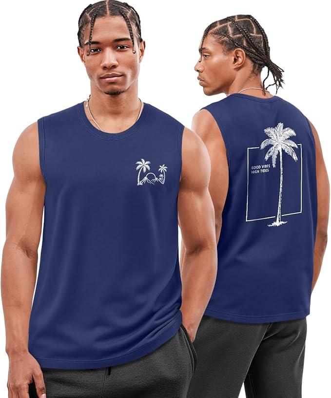Flafens Tank Tops Men - Sleeveless Shirts for Men Graphic Cotton Mens Tank Tops Summer Fashion Casual Loose Fit Tanktop, M