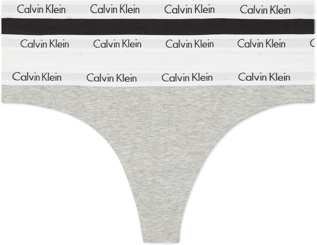 Calvin Klein womens Carousel Logo Cotton Stretch Thong Panties, Multipack (Black, L)