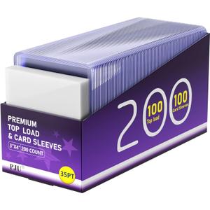 200 Card Sleeves Top Loaders for Cards, Toploaders Premium Baseball Card Sleeve Hard Plastic, 3" x 4" Trading Cards Holder, Sports Protectors(100 Toploaders + 100 Penny Sleeves)