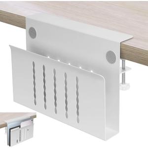 Desk Side Storage, Under Desk Storage, No Drill Steel Hanging Desk Organizer, Laptop Holder, Table Hanging Storages Holder for Office & Home (White)