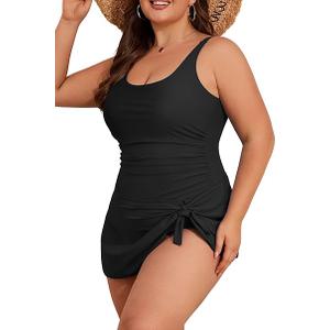 Eomenie Plus Size Swimdress for Women One Piece Swimsuit Tummy Control Swim Dresses Skirt Bathing Suit (Black, L)