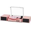 Vinyl Record Player with External Speakers, Vintage 3-Speed Turntable with Dual Speakers, Bluetooth Music Playback, MP3 PC Encoding, AUX Input Headphone Jack and RCA Out, Light Pink