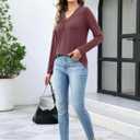 Womens Long Sleeve T Shirts V Neck Ruched Tops Loose Fit Pleated Tee Dressy Casual Tunic Blouses Fall Clothes (S)