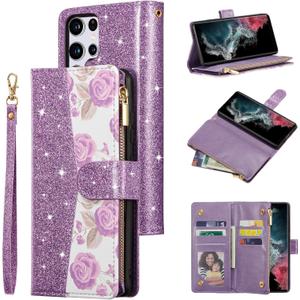 UEEBAI Wallet Case for Samsung Galaxy S25 Ultra 5G, PU Leather Wallet Magnetic Closure Handbag Zipper Pocket Cover Kickstand Card Slots with Hand Strap Rose Flip Case for Women - Bling Purple UEEBAI Wallet Case for Samsung Galaxy S25 Ultra 5G, PU Leather Wallet Magnetic Closure Handbag Zipper Pocket Cover Kickstand Card Slots with Hand Strap Rose Flip Case for Women - Bling Purple