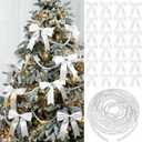 25 Pcs Christmas Tree Decorations 19.7 ft Christmas Wooden Beads Garland with 24 Pcs 7.9 x 9.8 Inches Satin Bows Wooden Beads Garland Ornaments for Xmas Tree Fence Fireplace Decorations