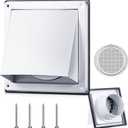 Gisafai 4'' Dryer Vent Cover Outside Walls External Extractor Fan Exhaust Vent Cap Stainless Steel Hood Cushioned Non Return Flap with Sealing Gasket Grille Screen(White)