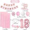 Pastel Light Pink and White 18th Birthday Decorations for Girls | Happy 18th Birthday Supplies for Girls, 18 Sash and Crown, Banner, Fringe Curtains, Cake Topper, 18 Year Old Party Set