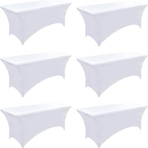 6-Pack 6ft White Spandex Table Covers for Rectangle Standard Folding Tables - Wrinkle Resistant Stretch Tablecloths - Ultimate Fitted Table Protector for Parties, Trade Shows, Wedding