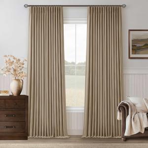 Light Brown Pinch Pleated 100% Blackout Linen Bedroom Curtains 96 Inch Length Double Layer Pleat Curtains Ring Hooks Back Tab Black Out Room Darkening Drapes 96 Inches Long Living Room Copper Coffee, 40"W x 96"L