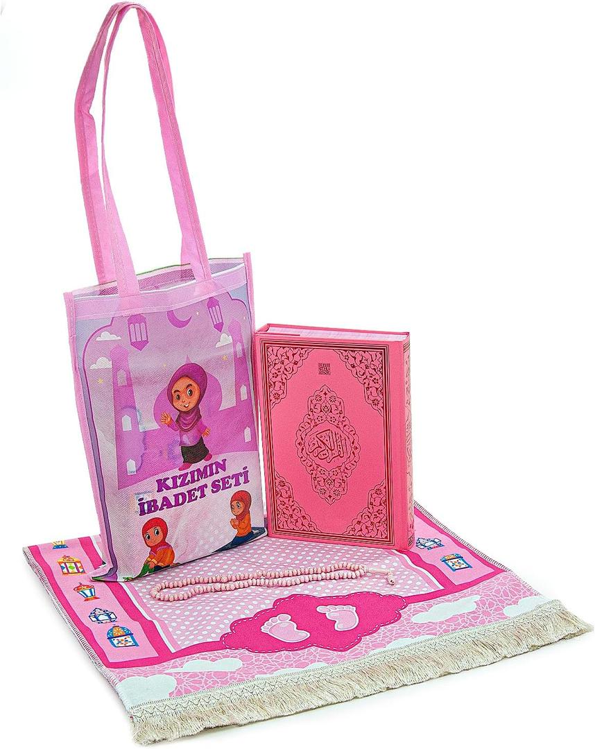 ihvan online, Muslim Prayer Rug for Kids, Prayer Beads, Holy Quran, Kids Prayer Mat, Worship Bag, Praying Mat Set for Islamic Gifts, Soft Salah Mat Carpet for Travel, Design Janamaz Sajadah, Pink Bag