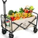 Folding Wagon Cart, Portable Large Capacity BeachHeavy Duty Utility Collapsible with All-Terrain WheelsCart Foldable Wagon for Camping,Shopping,Beach, Garden(Beige)