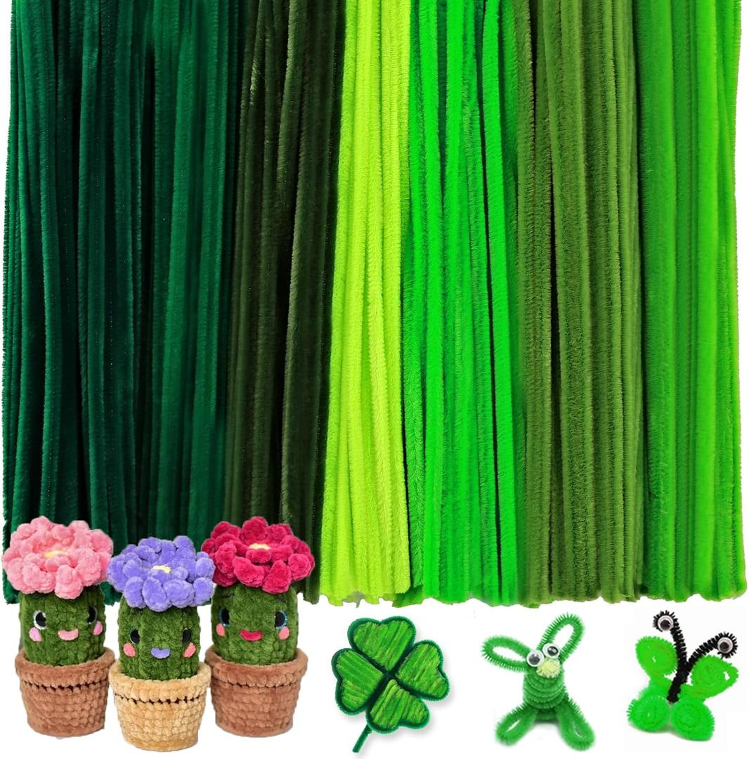 Yalumo Pipe Cleaners Craft Supplies, Green Pipe Cleaners Bulk, 360 Pieces 12 Inch Fuzzy Chenille Stems Sticks Set for Creative Fun Stuff Decorations Projects, Arts and Crafts for Kids and Adults