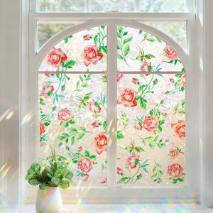Coavas Window Privacy Film, Rainbow Stained Glass Decorative Window Clings, Anti-UV Heat Control Static Cling, Non-Adhesive Windows Tint for Home Bathroom Door, 17.5 x 78.7 Inches