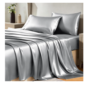 CozyLux Satin Sheets Queen Size Bed Set - 4 Piece Silky Queen Sheet Set, Luxury Light Grey Queen Sheets with Smooth and Soft Microfiber, Includes 1 Fitted Sheet, 1 Flat Sheet and 2 Pillowcases