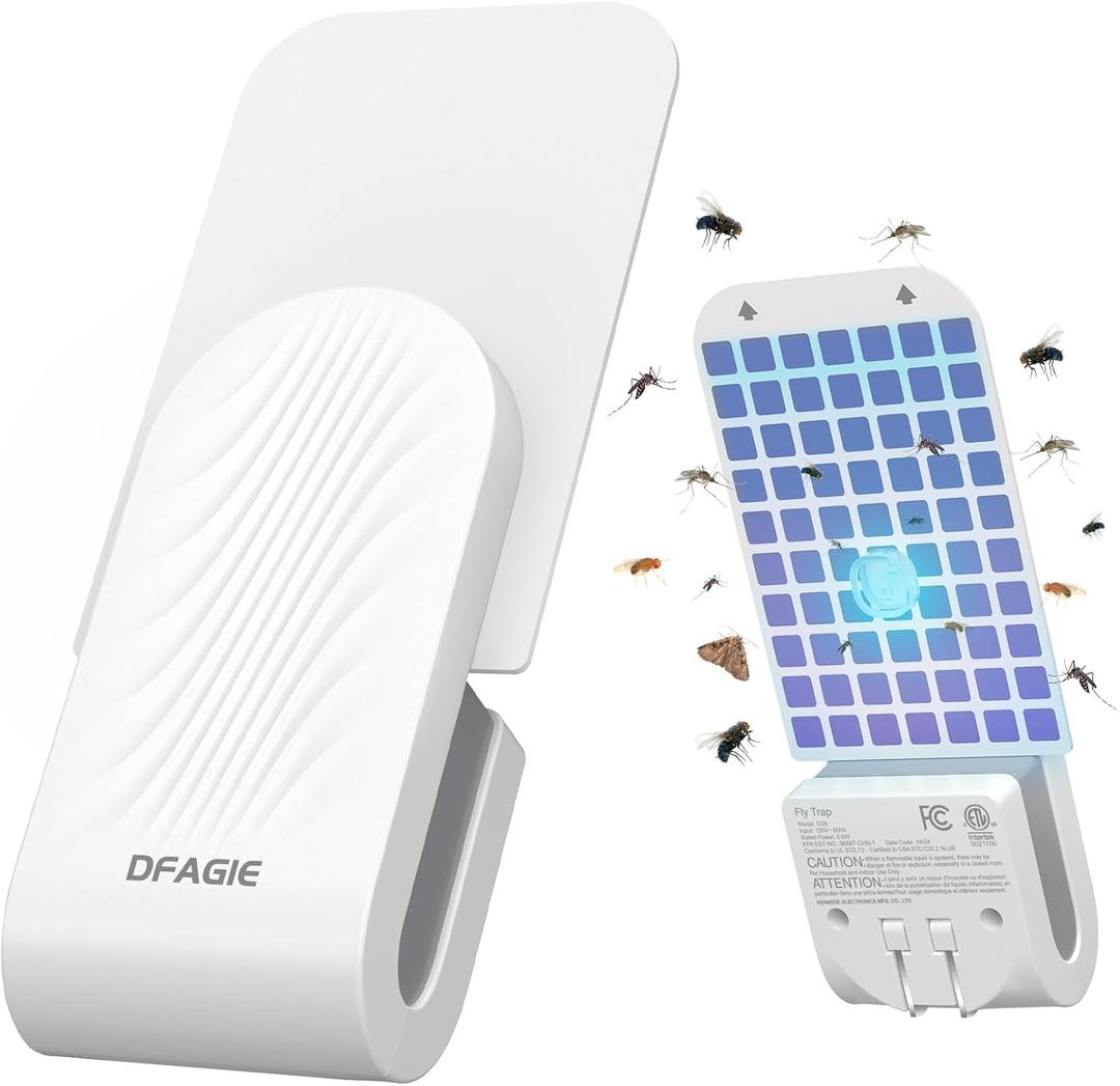 Fly Trap Indoor, Fruit Fly Traps for Indoors, Plug-in Flying Insect Trap for Mosquito, Gnats, Moths, Flies for House (1 Device + 5 Glue Cards), White