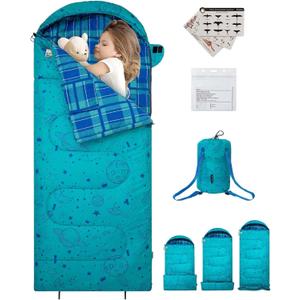 KingCamp 45°F Kids Sleeping Bag, Lightweight Waterproof & Compact Flannel Sleeping Bags Cold Weather & Warm Youth Essentials Gear Accessories for Camping, Fits 10-12 Children up to 4'7"-5'5" Tall
