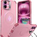 ESR for iPhone 16 Plus Case with Stash Stand, Camera Control, 23FT Military-Grade Shock-Absorbing Drop Protection, Compatible with MagSafe Accessories, Magnetic Cyber Series, Pink