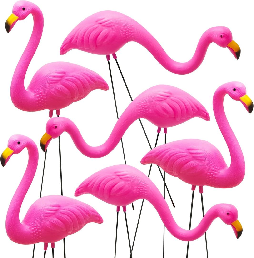 JOYIN Set of 6 Small Pink Flamingo Yard Ornament Stakes, Mini Lawn Plastic Flamingo Statue with Metal Legs for Sidewalks, Outdoor Garden, Luau Party, Tropical Party Decor, 2 Styles JOYIN Set of 6 Small Pink Flamingo Yard Ornament Stakes, Mini Lawn Plastic Flamingo Statue with Metal Legs for Sidewalks, Outdoor Garden, Luau Party, Tropical Party Decor, 2 Styles