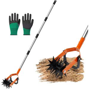 72 Inch Rotary Cultivator Tool, Hand Tiller for Gardening, 2-in-1 Garden Cultivator with Adjustable Handle for Loosening Soil and Weeder