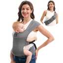 Momcozy Portable Baby Carrier  Compact & Lightweight, Adjustable for Travel, Fold & Go Convenient Storage Hip Pouch, Wide Shoulder Straps, Soft Skin-Friendly Fabric, for Babies 1235 lbs (Grey)