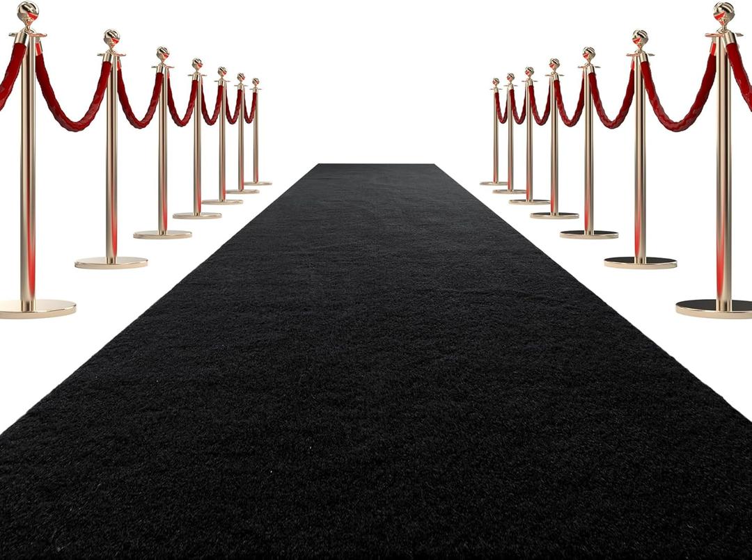HOMBYS 450 GSM Extra Thick Carpet Runner for Partys & Events 3x15 ft, Non-Slip Rubber Backed Aisle Runway Rug for Step, Proposal & Wedding Decorations, Hollywood Oscars Runway, (Black,3x15 ft)