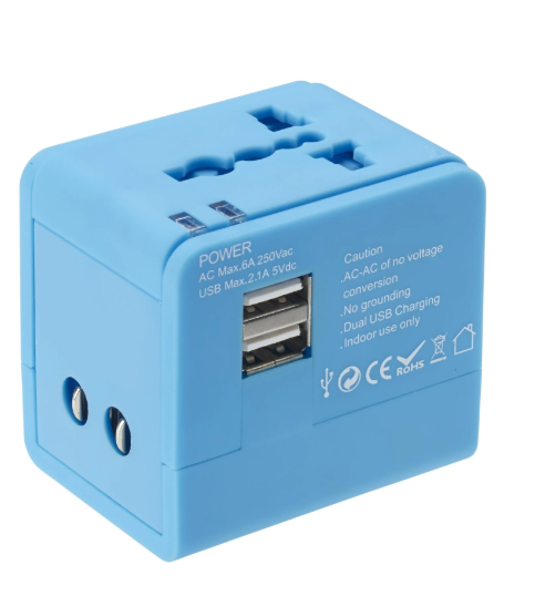 Lewis N. Clark Global Adapter With 2.4A Dual USB Charger - Blue