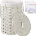 Laundry Hamper with Lid Laundry Basket with Lid 19.0 Gal (72 L) Round Wicker Laundry Basket Handwoven Rattan Basket with Lid Removable Bag 2 Mesh Bags Handles for Living Room Bathroom White