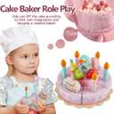 HERSITY Wooden Birthday Cake Toy Play Food Sets, Pretend Baking Kitchen Playset for Toddlers, Afternoon Tea Party Cake Toys Gifts for 3 4 5 Years Old Kids Girls Boys