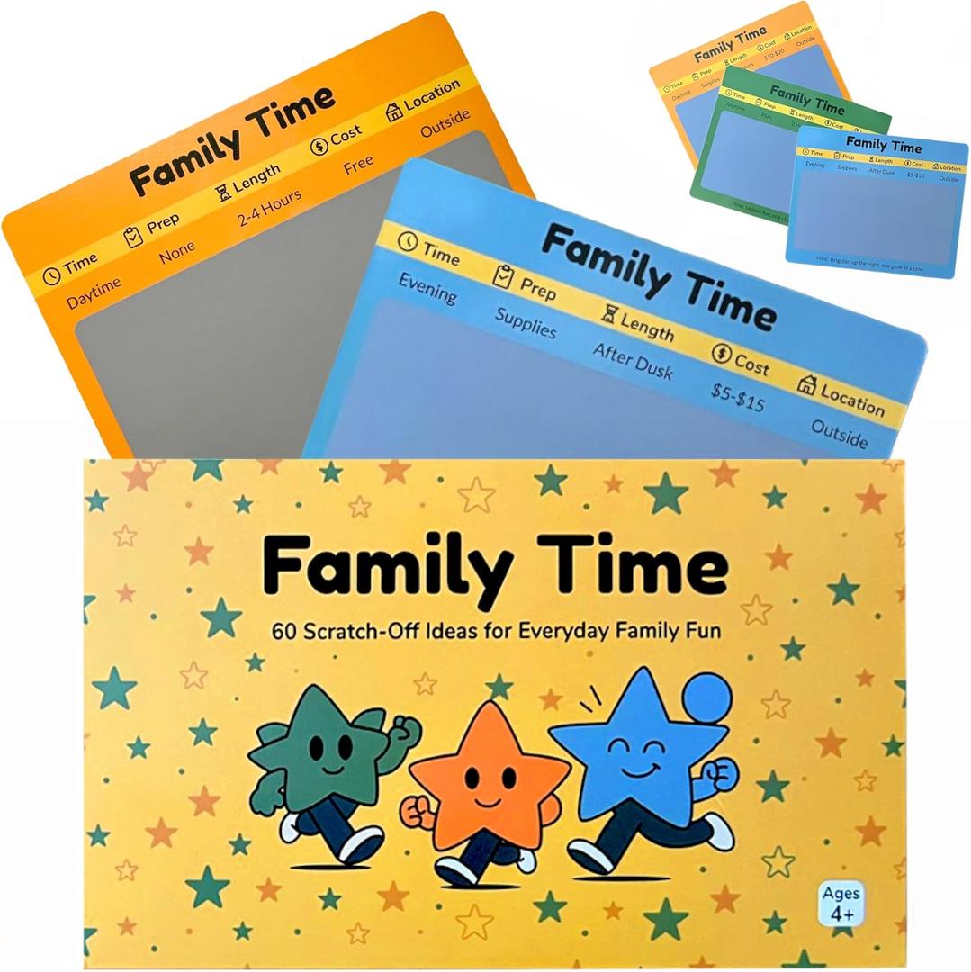 3 x Family Time 60 Scratch-Off Activity Cards with Day & Night Markers – Fun Family Games for Kids & Parents – Screen-Free Adventure Ideas & Unique Gift for Christmas,Birthday,Stocking Stuffers & Holidays