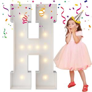 4FT Marquee Light Up Letters, Large Marquee Letters, Mosaic Balloon Frame Letter Big Letters For Engagement Wedding Decorations Birthday Party Backdrop Decor, Balloon Arch Kit Letter H