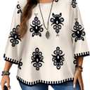Floerns Women's Plus Size Graphic 3/4 Sleeve Shirts Crew Neck Casual Tunic Blouses (XX-Large Plus, Beige)