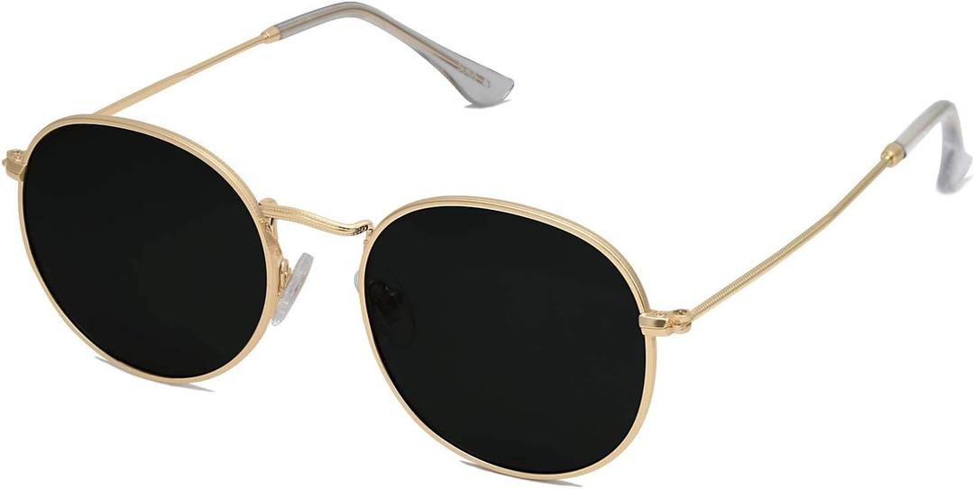 SOJOS Small Round Polarized Sunglasses for Women Men Classic Vintage Retro Shades UV400 (Bright Gold/Grey)