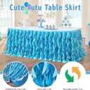 leegleri 6FT Tulle Ruffle Curly Willow Table Skirt for Rectangle or Round Tables, Under The Sea Ocean Blue Baby Shark Themed Tutu Table Skirt for Baby Shower, Birthday Party