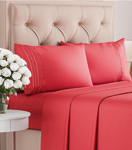King Size 4 Piece Sheet Set - Comfy Breathable & Cooling Bed Sheets Set - Hotel Luxury Bedding for Women, Men, Kids, Teens, Boys and Girls - Deep Pockets, Ultra-Soft & Wrinkle Free - Oeko-Tex - Red